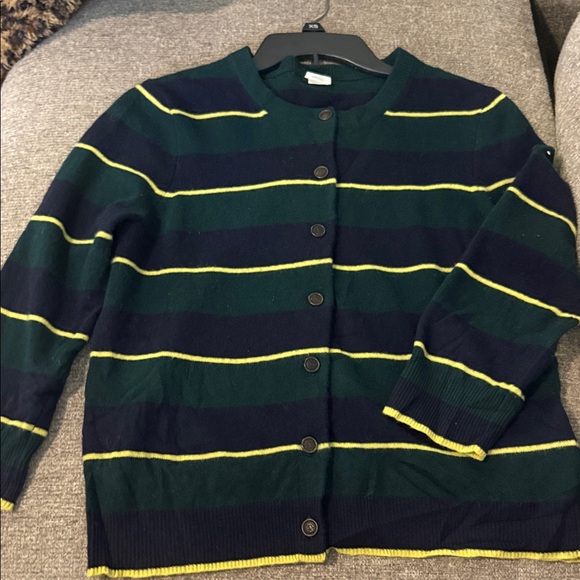 J. Crew Navy and Green Striped Cardigan - Picture 2 of 3